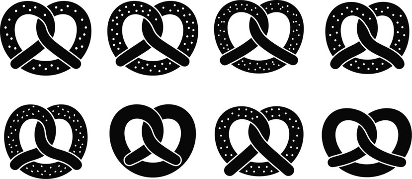 Eight black pretzel shapes arranged in a grid on transparent background silhouette