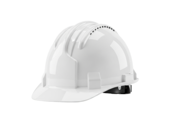 transparent, high-gloss abs plastic professional safety hard hat centered, displaying reinforced ridges and internal suspension, against a transparent cyclorama background, concept of industrial