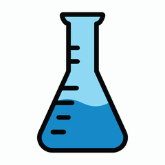 Erlenmeyer Flask with Blue Liquid in Simple Flat Design for Science Education