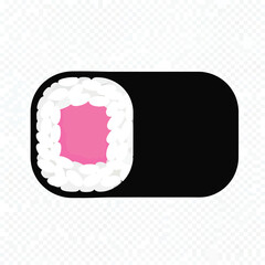 Sushi Roll with Pink Filling in Simple Black and White Design on Transparent Background for Japanese Cuisine