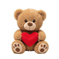 Teddy bear holding heart isolated on transparent background