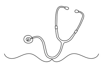 Stethoscope continuous one line drawing for medical and healthcare concept