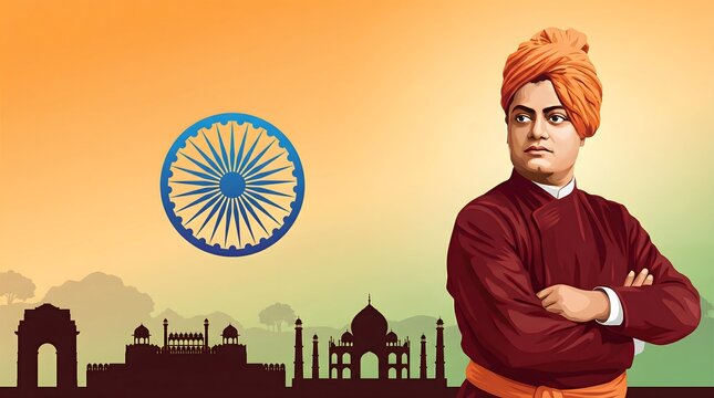 National youth day, swami vivekananda jayanti illustration.