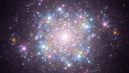 Obraz premium Vivid cosmic star cluster with a radiant core and colorful celestial sprinkle patterns
