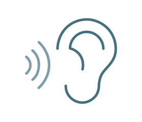 Sound waves and ear. Hearing protection, voice and speech recognition. Hearing accessibility. Pixel perfect, vector icon.