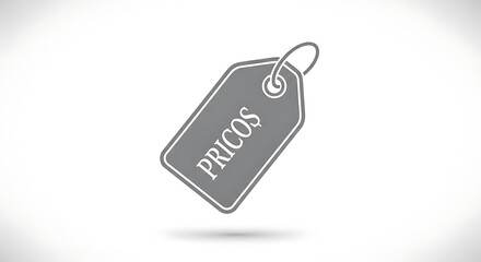 A gray price tag with the word Pricos on it floating in the air