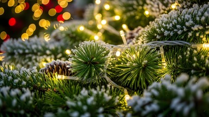 Decorated Christmas Tree with Lights for Festive Holiday Background