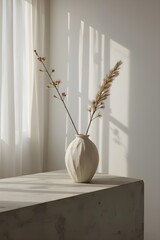 Serene Zen Still Life with Ceramic Vase in Soft Morning Light