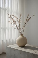 Serene Zen Still Life with Ceramic Vase in Soft Morning Light