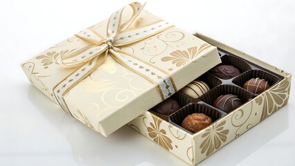 Box of Chocolate Gift With Ribbon With Shadow, Romantic Sweet Present Concept, AI Generated