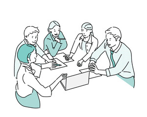 オフィスでミーティングするビジネスパーソンービジネスチームのスタートアップイラスト素材