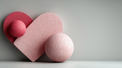 Valentine&rsquo;s Day abstract geometric hearts. Triangles and circles assembling a heart, clean lines, soft grey background. Tech company promo,