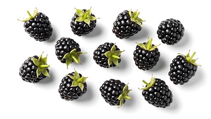 Collection of Fresh Blackberries Scattered on White Surface blackberry fruit