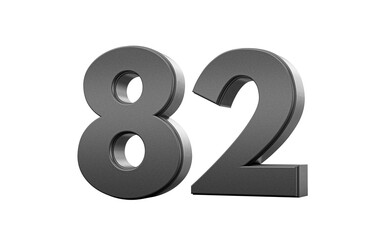Sleek metallic Black number 82 Eighty two with a glossy surface. 3d illustration