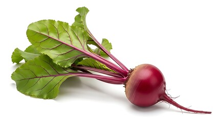 Fresh Beetroot with Vibrant Green Leaves and Red Stems on White Background root vegetable