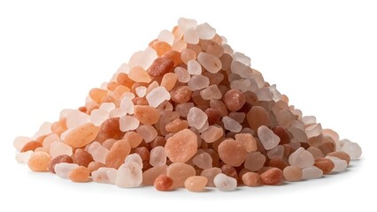 Pile of Pink Himalayan Rock Salt Crystals on White Background pink salt himalayan salt