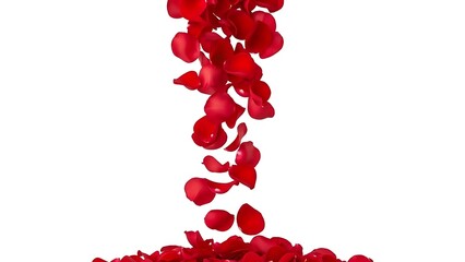 Red Rose Petals Falling and Piled on a White Background red petals falling petals