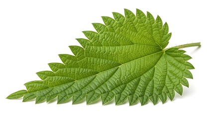 Single Stinging Nettle Leaf with Serrated Edges Isolated on White Background urtica dioica green