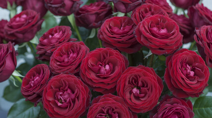 Fototapeta premium A close up view of a bouquet of deep red fully bloomed roses