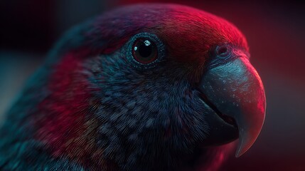 Close-up Portrait of a Parrot with Red and Blue Lighting bird avian Photo