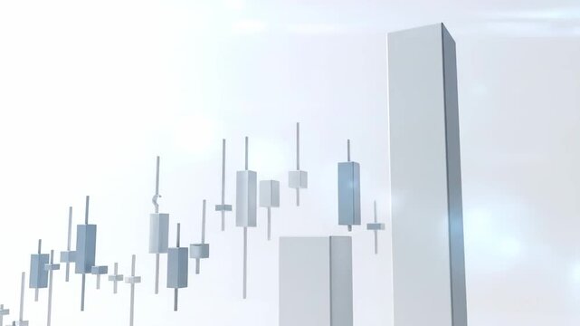Abstract financial candlestick chart showing market trends on white background.