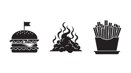 Fast food icons in minimalist style with black color on white background for menu design