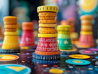 Abstract close-up of board game pieces creates colorful and stimulating visual intrigue