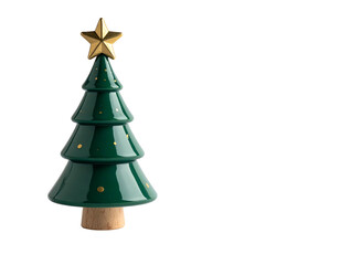 Fototapeta premium Festive green ceramic tree with gold star and polka dots