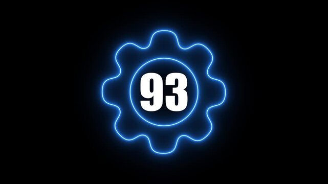 Glowing Blue Gear with Number 93 Neon Light Effect on Dark Background Technology Concept gear dark background