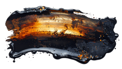 grease stain with semi-transparent dark patches, irregular organic shape, realistic texture and edge fading, subtle sheen, isolated on transparent background, grunge design element