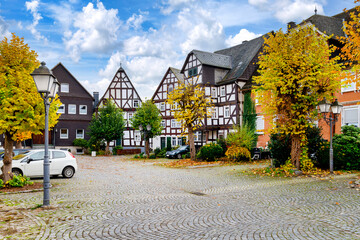 Cityscape of Bad Laasphe with traditional half-timbered houses, Siegen Wittgenstein, Germany