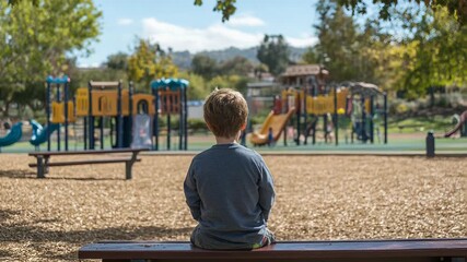 selective focus lonely child staying apart from peers during playtime