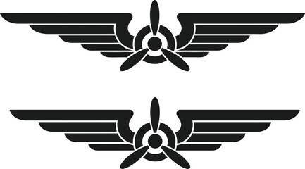 Black and white aviation wing emblems with propellers a classic design element © mst