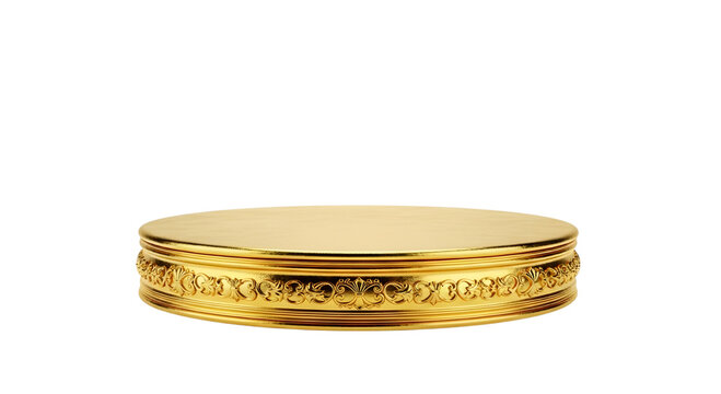 Ornate Gold Circular Display Pedestal platform podium isolated on a transparent background
