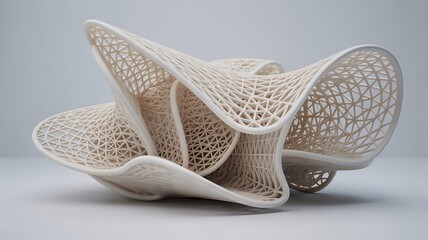 Organic Abstract Sculpture 3D Rendered with Woven Lattice and Fluid Curves on White Background 3D printed
