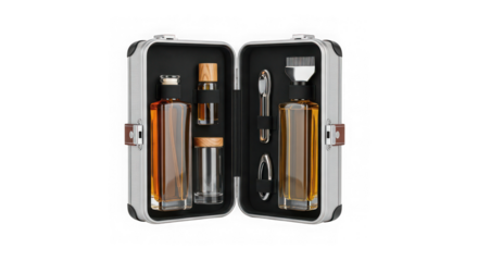 Luxury Grooming Kit with Bottles and Accessories in Open Case Isolated on Transparent Background