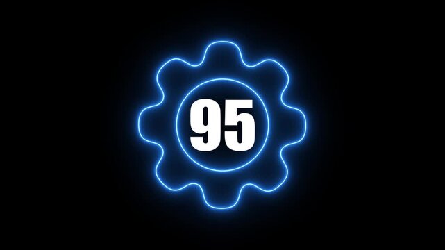 Glowing Blue Gear with Number 95 Neon Light Effect on Dark Background Technology Concept gear dark background