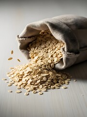 Raw rolled oats spilling from a linen sack
