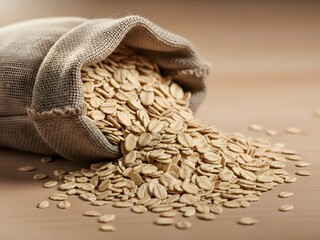 Raw rolled oats spilling from a linen sack

