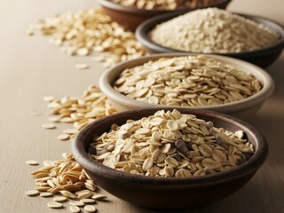 세라믹 보울에 담긴 다양한 종류의 귀리
