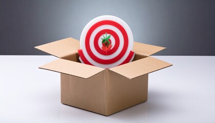 Bullseye Delivery: A cardboard box reveals a bullseye target, symbolizing focused delivery and precision in business endeavors. A strawberry takes center stage.