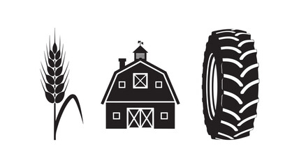 Agricultural icons in simple flat design with black color on white background for infographic