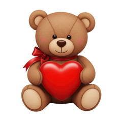 Obraz premium Teddy bear holding heart isolated on transparent background