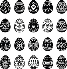 Fototapeta premium Collection of intricately decorated easter eggs isolated on white background, Vector, illustration