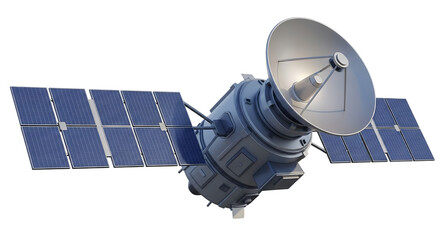 Space Satellite With Solar Panels and Dish spacecraft isolated on a transparent background