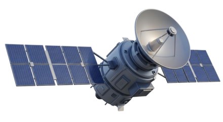 Space Satellite With Solar Panels and Dish spacecraft isolated on a transparent background