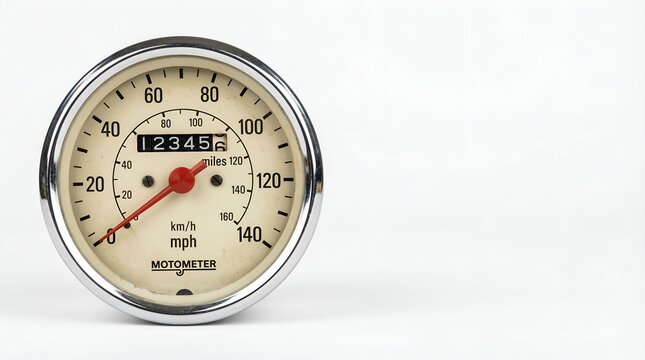 Vintage motorcycle speedometer with chrome bezel