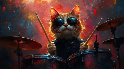 Cat playing drums illustration