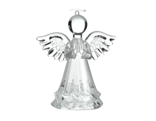 Gleaming glass angel with folded hands and halo