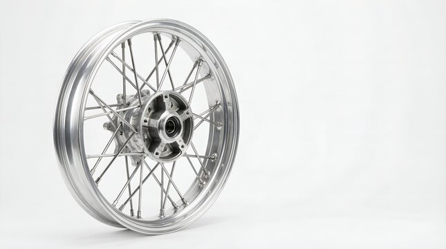 Shiny motorcycle wheel with chrome spokes and rim